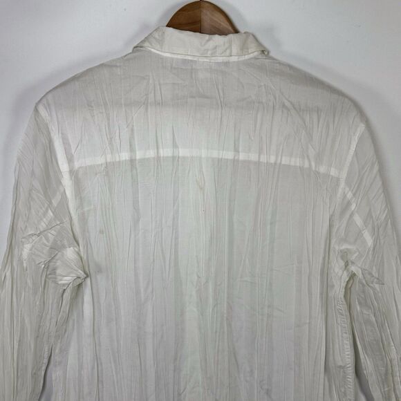 Les Copains White Pleated Crinkle Shirt Dress Tunic EU 48 US 12 Sheer Minimalist - Picture 6 of 16